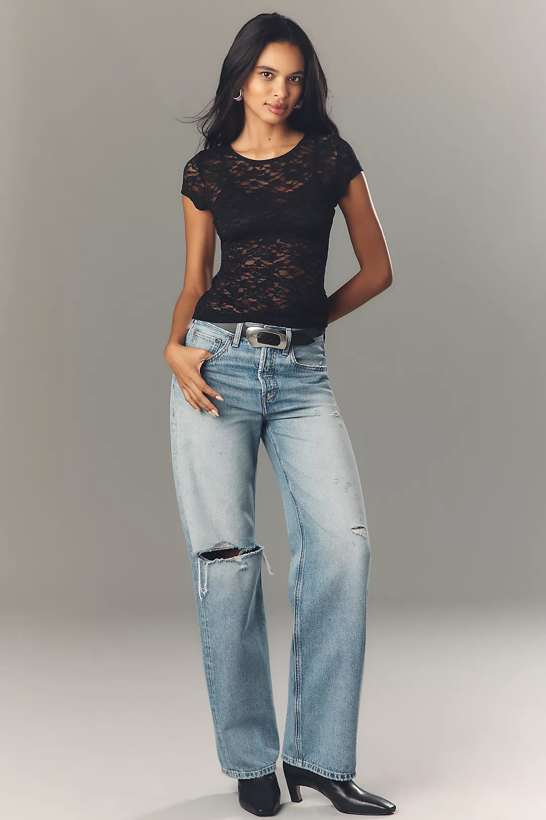 By Anthropologie Short-Sleeve Crew-Neck Lace Top | Anthropologie (US)