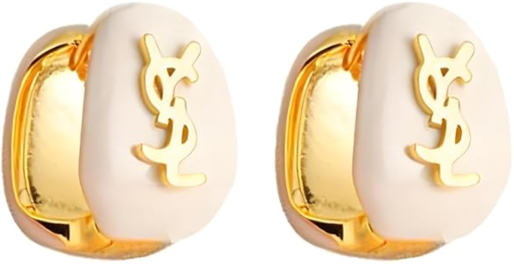 Hoop Earrings with Letter Sign, White and Gold Tone, Two-Tone Design,Earrings for Women | Amazon (US)