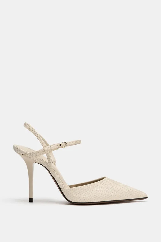 Heeled slingback shoes with an embossed upper. Strappy detail with buckle on the ankle strap. Cov... | Zara IT