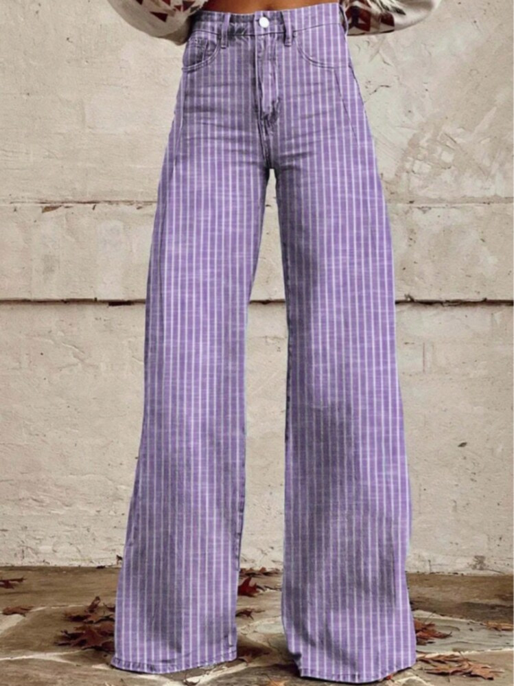 Women's Striped Jeans High-Waisted Straight Leg Casual Jeans | SHEIN