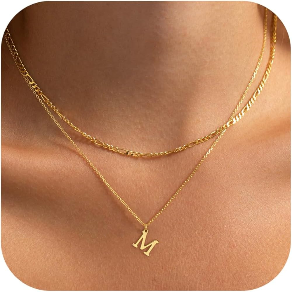 Initial Necklaces for Women Dainty Gold Silver Layered Letter Pendant Necklace Cute Figaro Chain ... | Amazon (US)