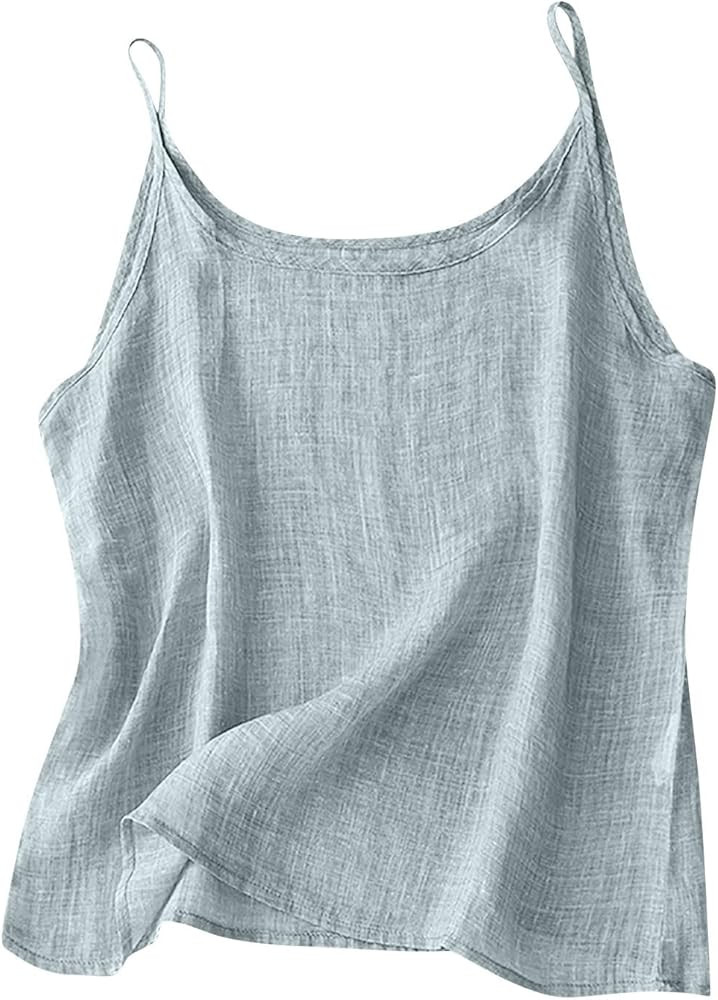 Cotton Linen Tank Tops for Women Spaghetti Strap Loose Fit Camisole Cami Summer 2025 Casual Sleev... | Amazon (US)