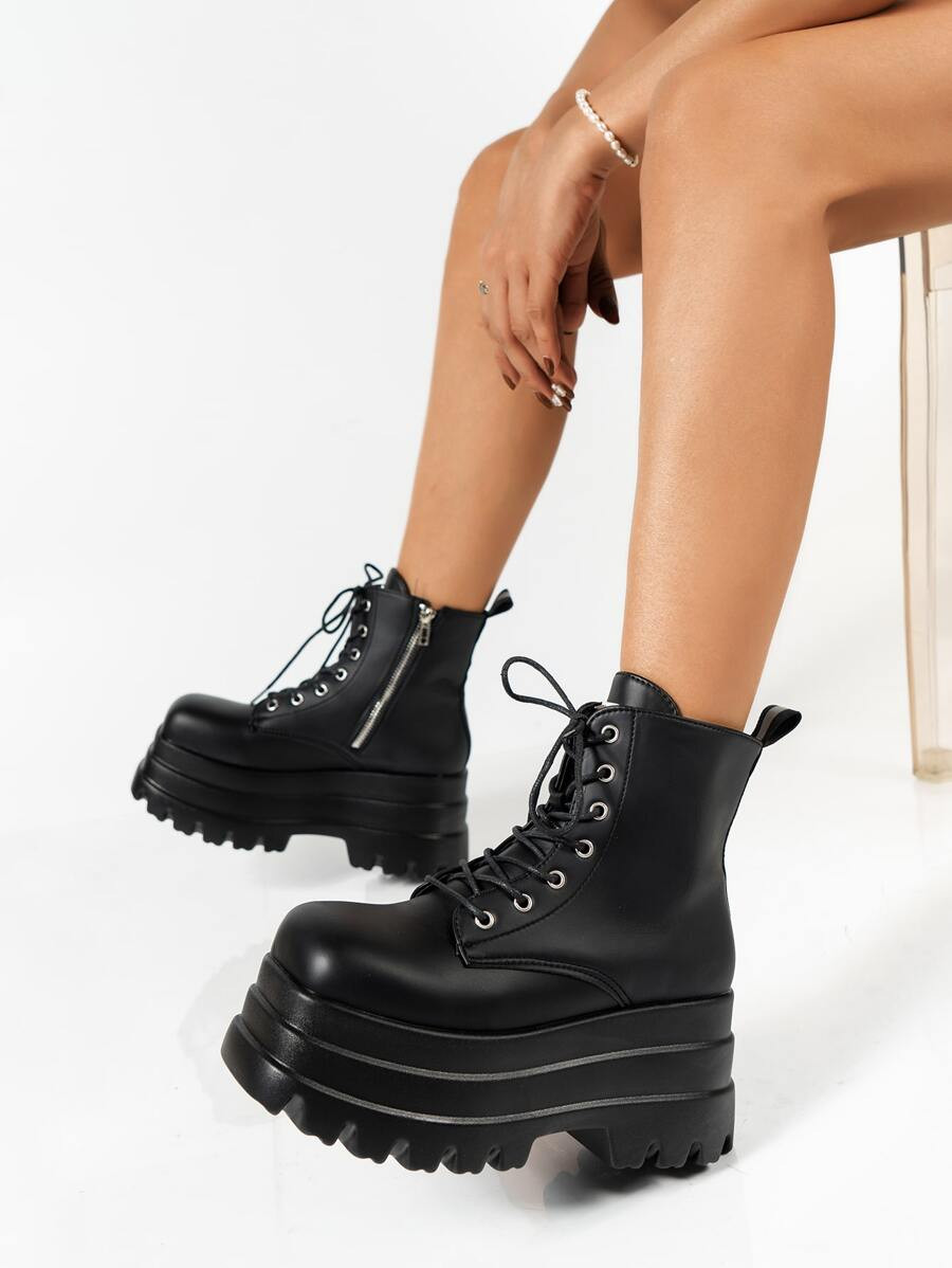 Zip Side Lace-up Front Wedge Boots
   
      SKU: sx2209263189949854
          (4 Reviews)    $50... | SHEIN