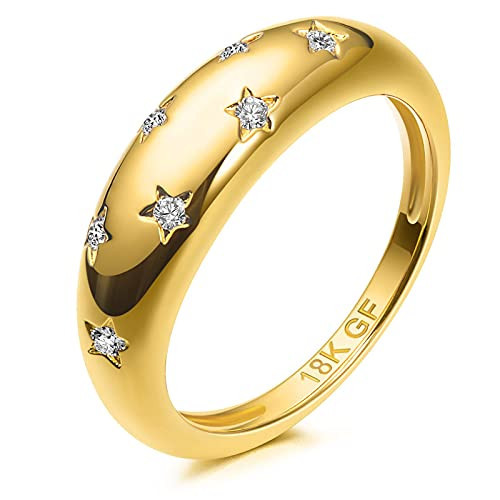 AllenCOCO Chunky Gold Plated Rings for Women - Trendy Cubic Zirconia 14k Gold Filled Stackable Rings | Amazon (US)