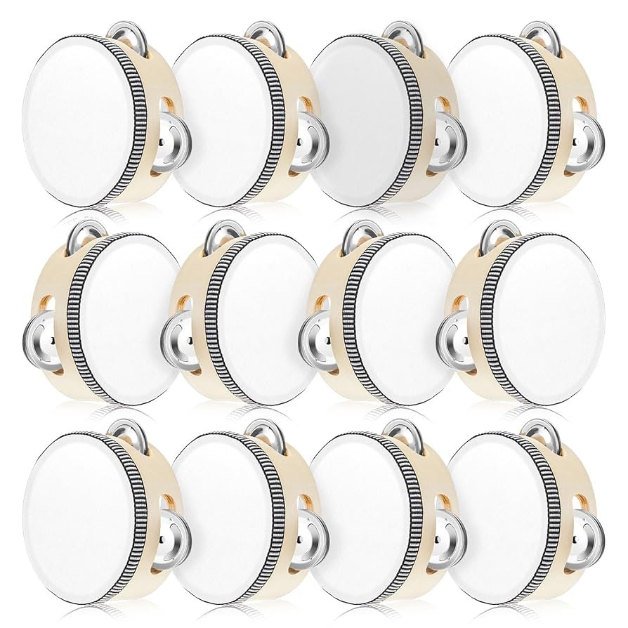 12 Pcs Wedding Tambourine Drum for Adults Hand Held Percussion Gift Wood Metal Jingles Musical Ed... | Amazon (US)