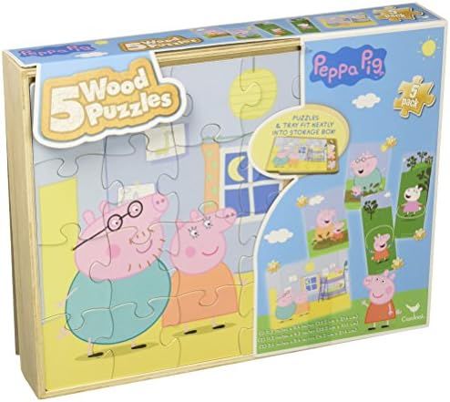 Peppa Pig 5 Wood Puzzles in Wooden Storage Box (Styles Will Vary) | Amazon (US)