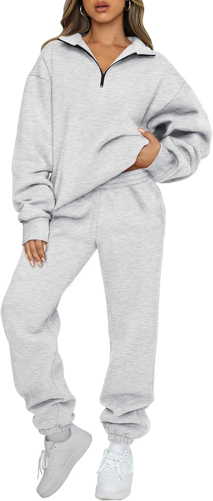 AUTOMET Women's Sweatsuits 2 Piece Outfits Lounge Sets Long Sleeve Half Zip Pullover and Baggy Sw... | Amazon (US)