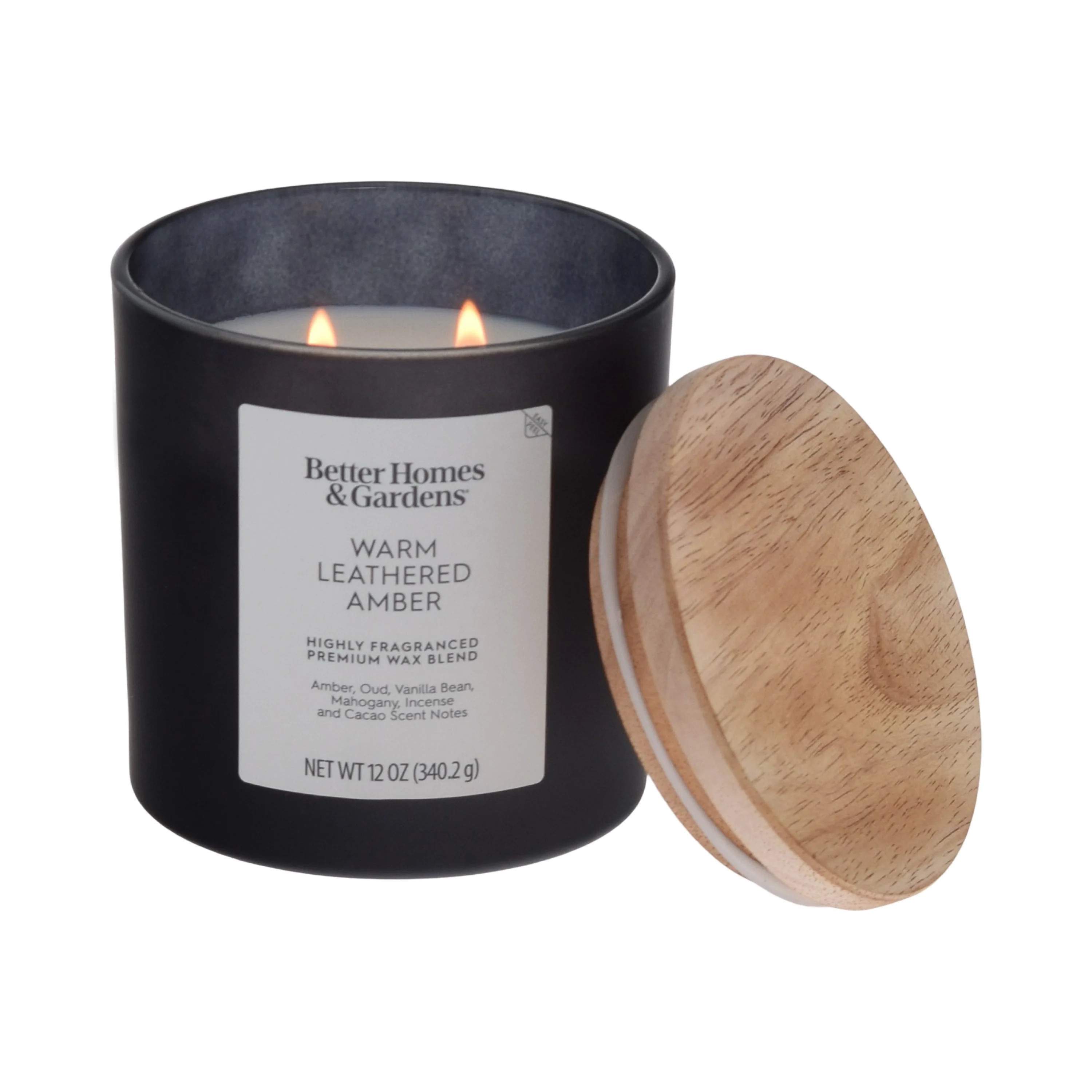 Better Homes & Gardens 12oz Warm Leathered Amber Scented 2-Wick Frosted Jar Candle | Walmart (US)
