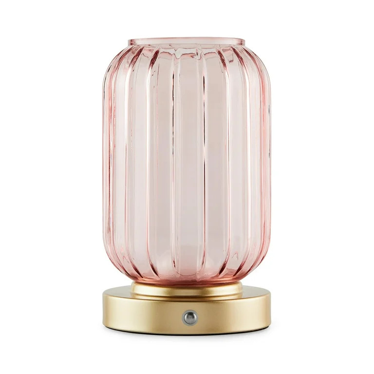 Mainstays by Becky G. & Alejandra 8.5" Rechargeable Mimosa Pink Ribbed Glass Uplight, Gold Metal ... | Walmart (US)