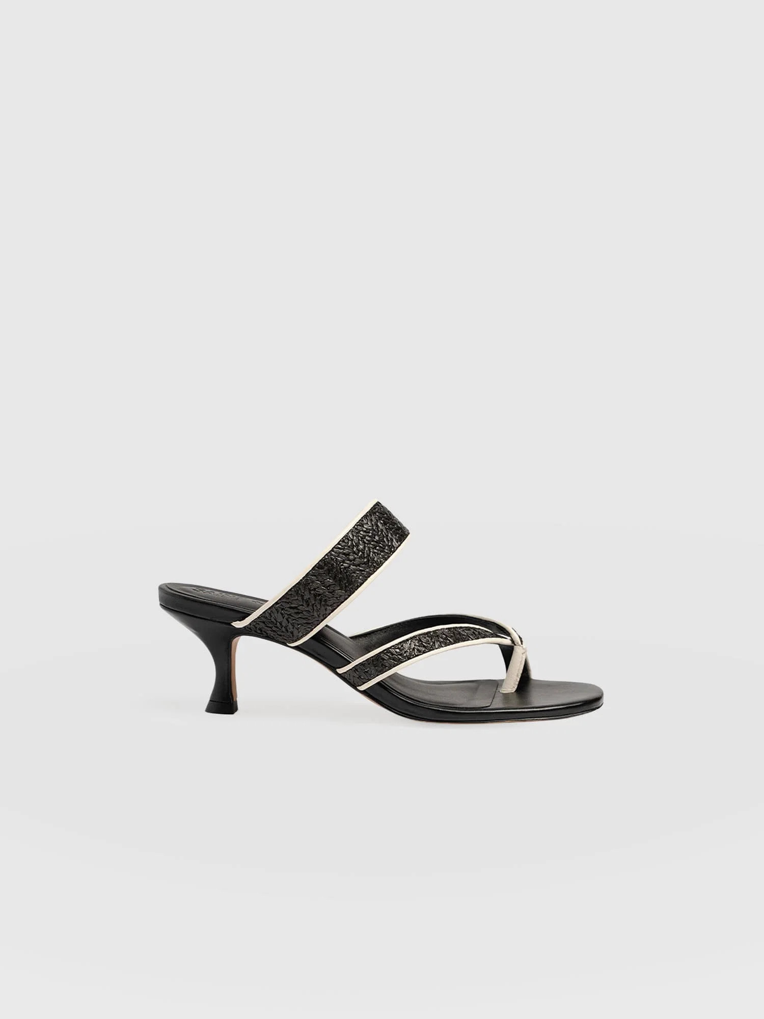 Adaline Toe Post Heels - Black Raffia | Saint + Sofia UK