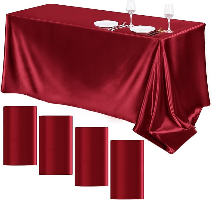 TURSTIN 4 Packs Satin Tablecloth 102 x 58 Inch Overlay Satin Table Cover Rectangle Bright Silk Ta... | Amazon (US)