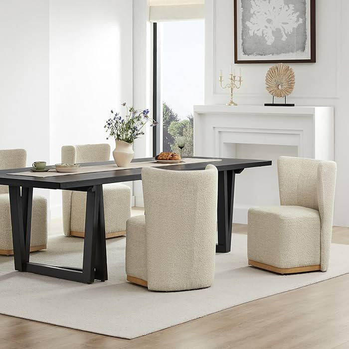 CHITA Upholstered Rolling Dining Chair on Casters Set of 4, FSC Certified Modern Curve Back Dinin... | Amazon (US)