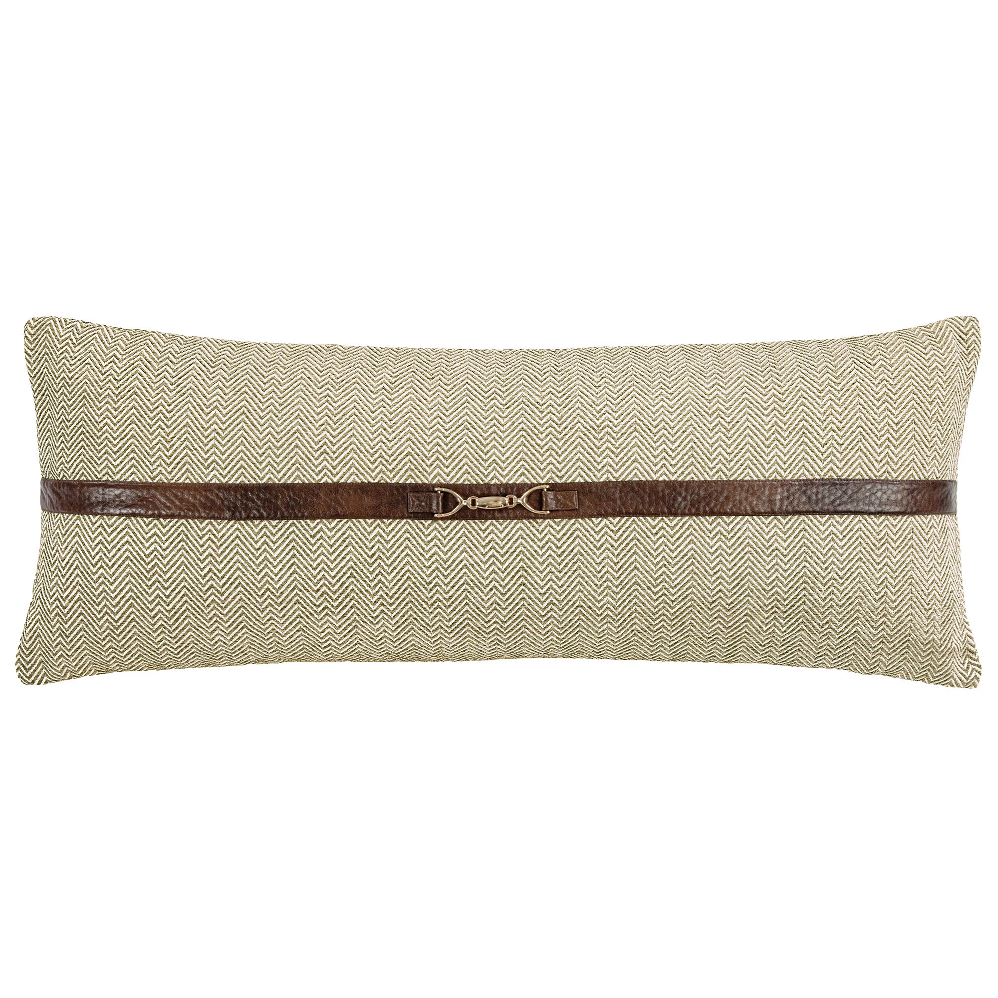 Chenille Herringbone Classic Modern Rustic Buckle Detailed Lumbar Pillow Lumbar Pillow14x36 Inch | Wayfair North America