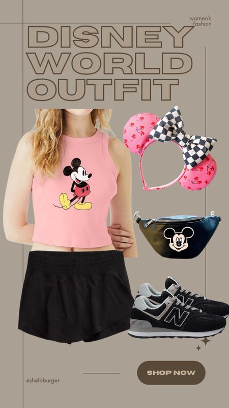 Women’s Disney World outfit

Pink Mickey Mouse tank top
Active skirt
Disney Minnie Mouse ears with cherries and checkered bow
Faux leather Mickey Mouse Fanny pack
Black New Balance sneakers

#LTKFindsUnder100 #LTKTravel #LTKStyleTip