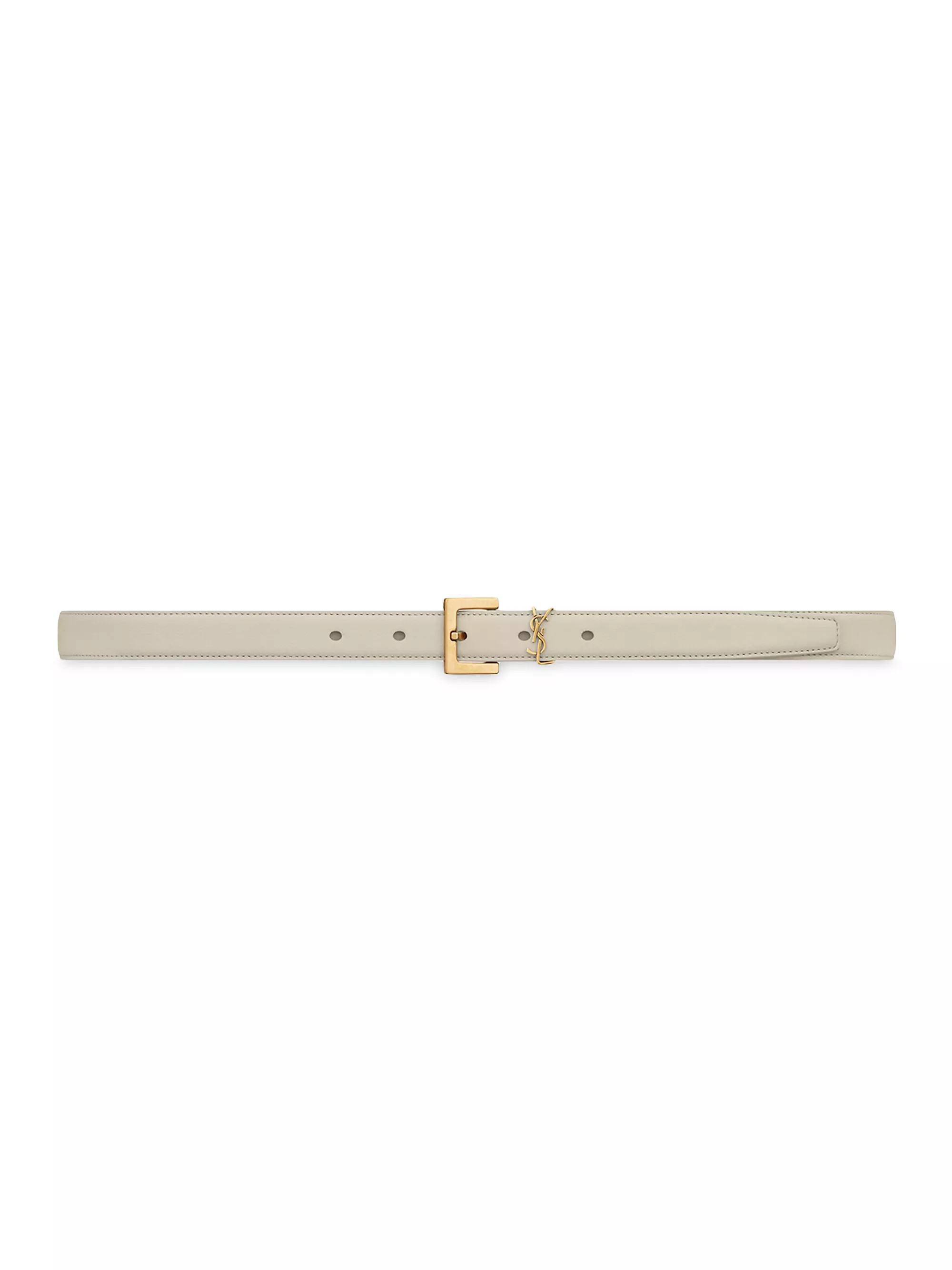 Saint Laurent Cassandre Thin Belt with Square Buckle in Smooth Leather | Saks Fifth Avenue | Saks Fifth Avenue