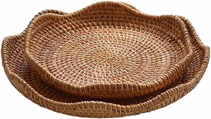 suiwoyou Hand-Woven Rattan Fruit Tray Storage Bread Basket Serving Tray Home Decoration Food Serv... | Amazon (US)