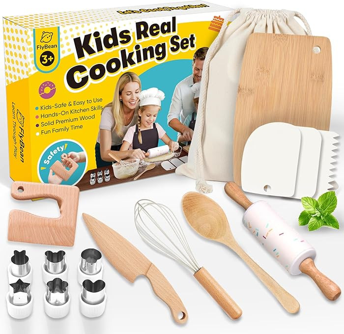 Wooden Safe Real Cooking Tool Set for Kids Toddler Teen – Montessori Kitchen Accessories & Uten... | Amazon (US)