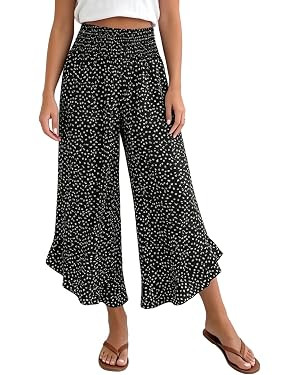 XNC Womens Wide Leg Pants Summer Beach High Waisted Polka Dot Cropped Trousers 2026 Casual Pants ... | Amazon (US)
