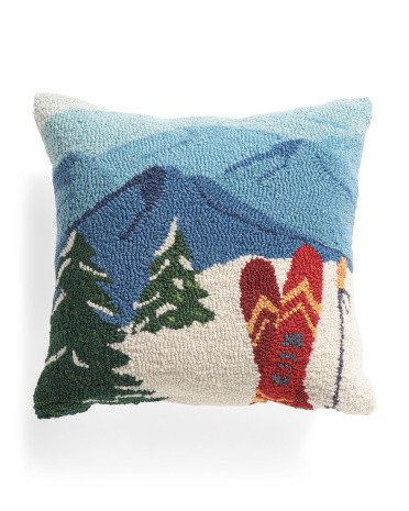 16x16 Skiing In The Mountains Hooked Pillow | TJ Maxx