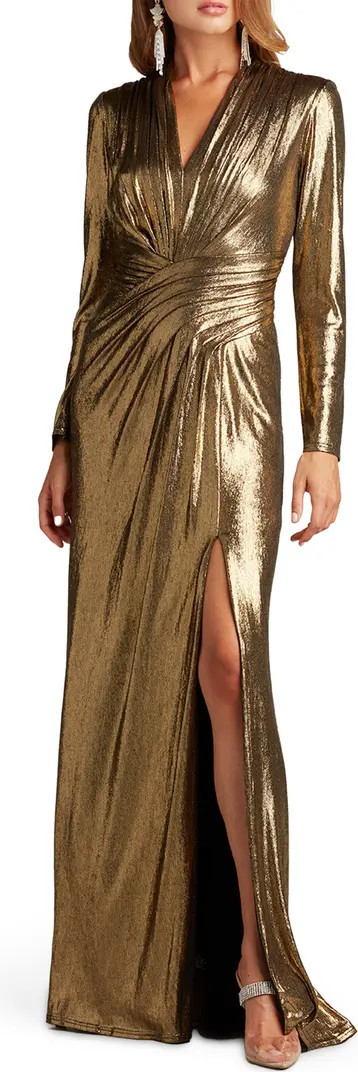 Tadashi Shoji Draped Shimmer Long Sleeve Gown | Glitter Dress Long Sleeve Maxi Dress With Sleeves | Nordstrom