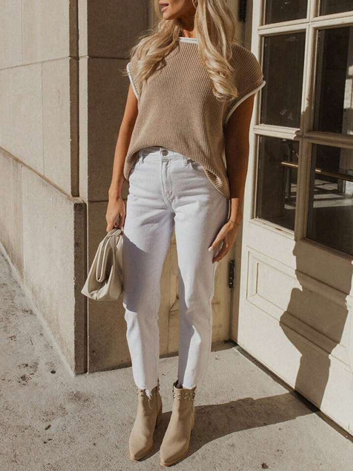 Women's Contrast Binding Batwing Sleeve Knit Top | SHEIN