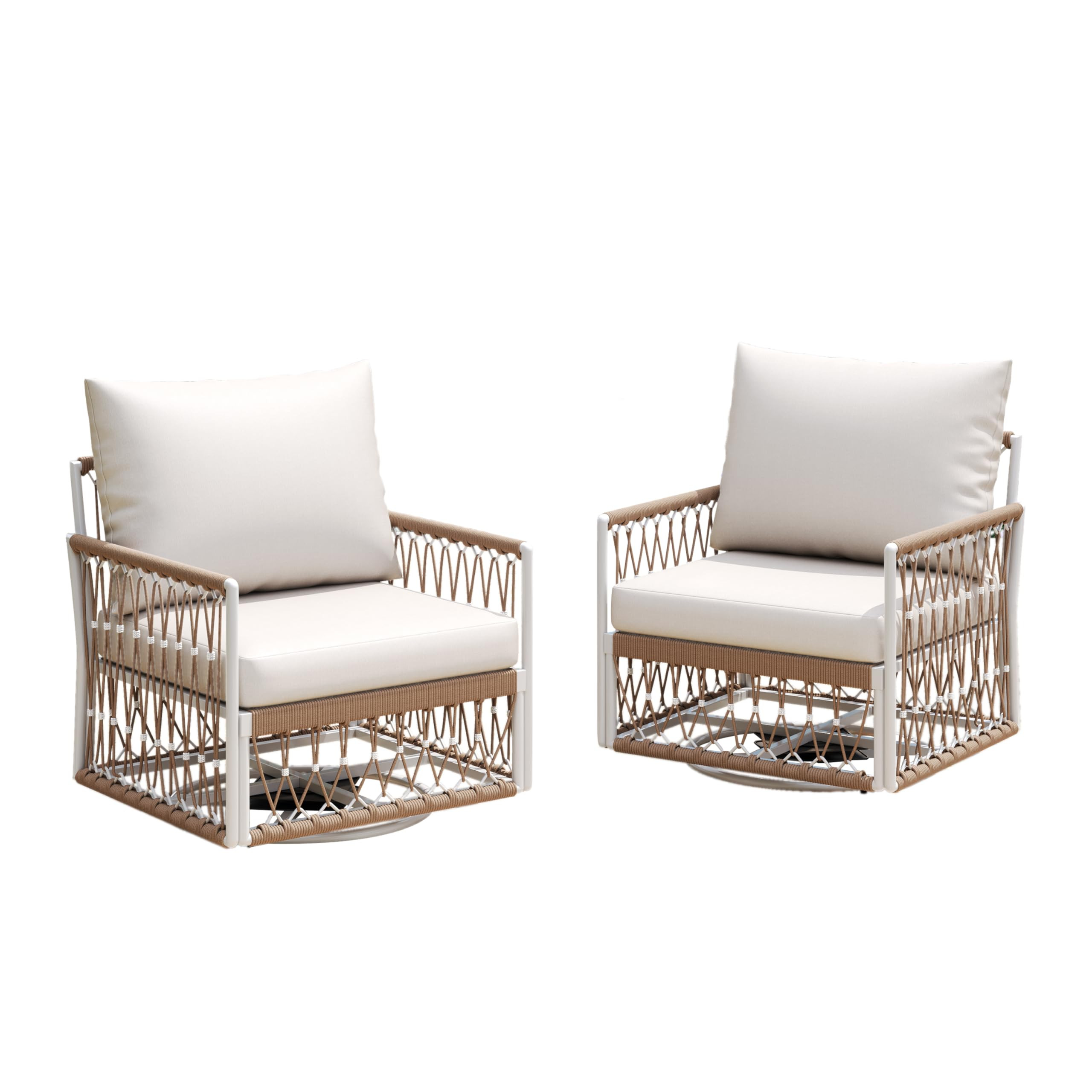 Christopher Knight Home Fiora 360° Swivel Patio Chairs Set of 2 with Handwoven Rope, Powder-Coat... | Amazon (US)