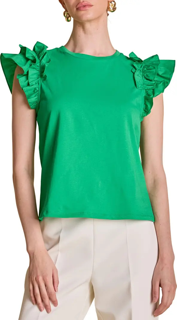 English Factory Ruffle Sleeve Mix Media Cotton Top | Nordstrom | Nordstrom