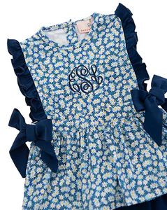Daisy Floral Bloomer Set with Navy Bows | Smockingbird Kids