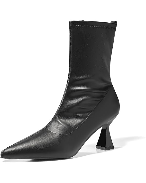 Coutgo Womens Ankle Boots Pointed Toe Low Kitten Heel Side Zipper Office Dress Fall Booties Shoes | Amazon (US)