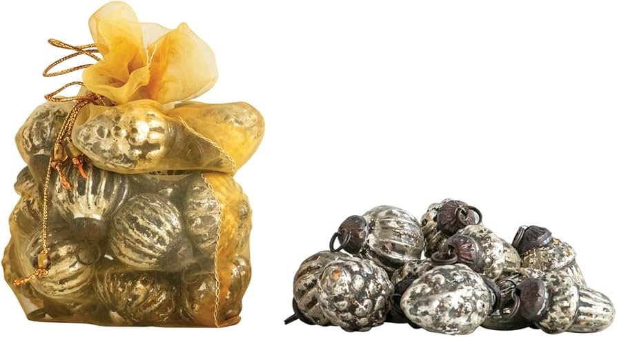 Creative Co-Op Embossed Mercury Glass Ornaments in Organza Bag, Distressed Gray, Set of 36 | Amazon (US)