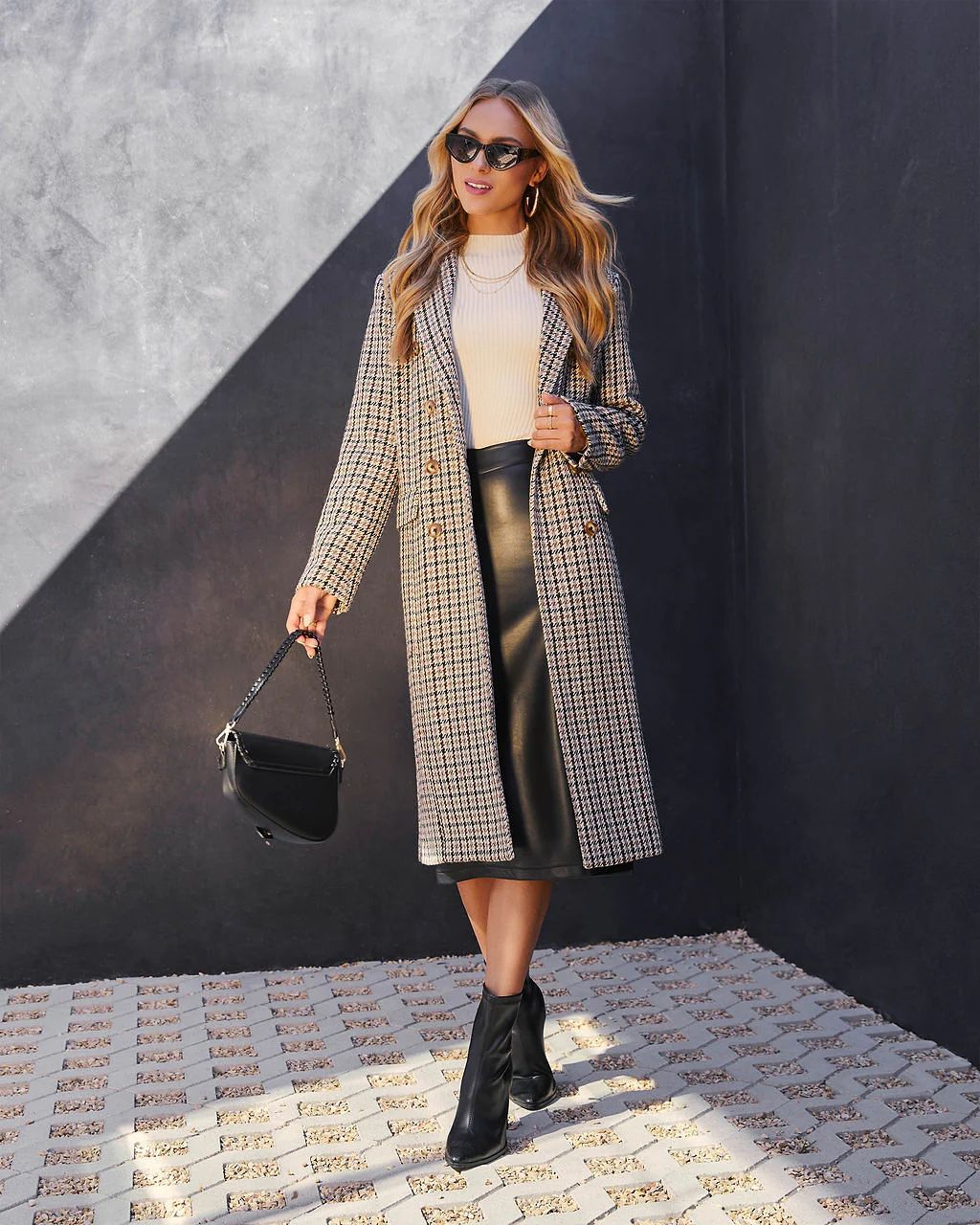 Fifth Avenue Belted Plaid Trench Coat | VICI Collection