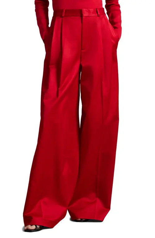 Polo Ralph Lauren Pleated Satin Wide Leg Pants in Rl 2000 Red at Nordstrom, Size 8 | Nordstrom