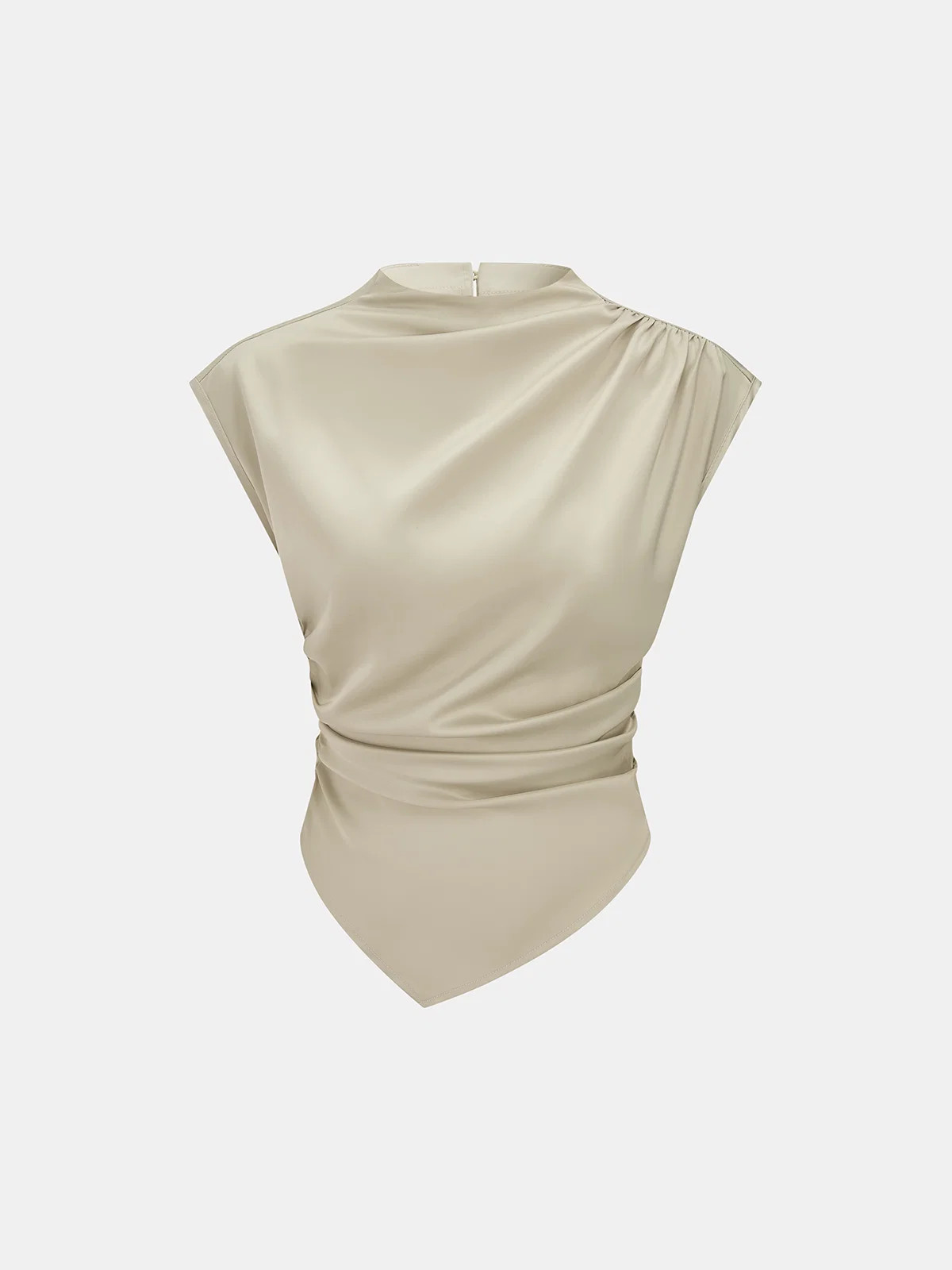 Asymmetrical Draped Ruched Satin Blouse | Commense