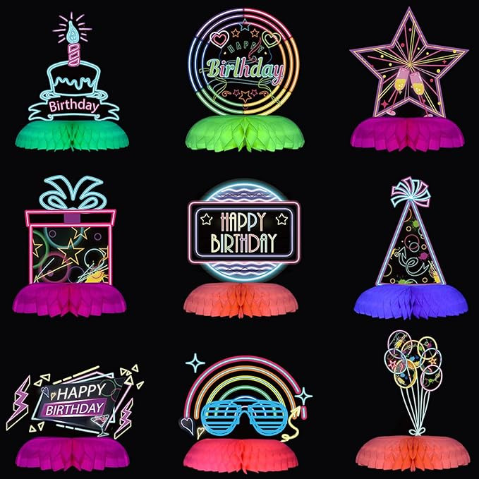 9 Pcs Glow Party Birthday Centerpieces Neon Birthday Decorations Fluorescent Birthday Table Decor... | Amazon (US)