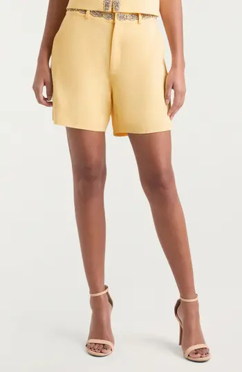 Cinq à Sept Samina Crystal Detail Stretch Cotton Shorts in Butter at Nordstrom Rack, Size 12 | Nordstrom Rack