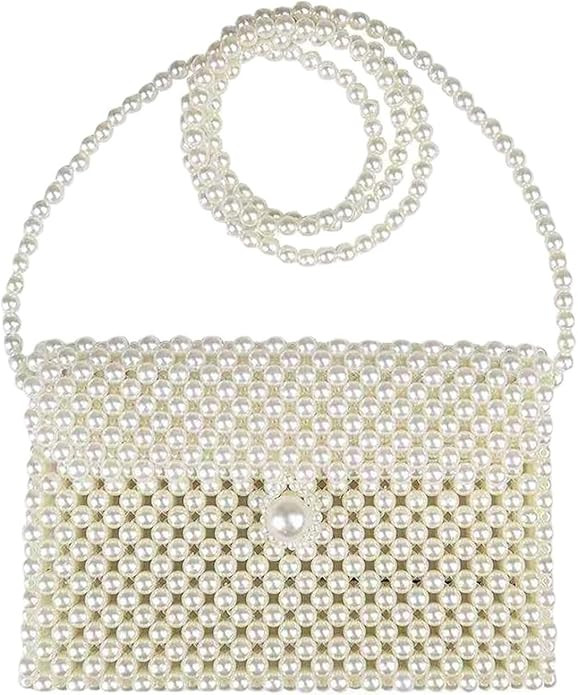FUNDI White Pearl Purse Shoulder Bag for Women Purse Pearl Beaded Clutch Bag Crossbody Beaded Clu... | Amazon (US)