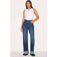 Tall Dark Indigo Mid Rise Distressed Turn Up Hem Jeans | PrettyLittleThing US