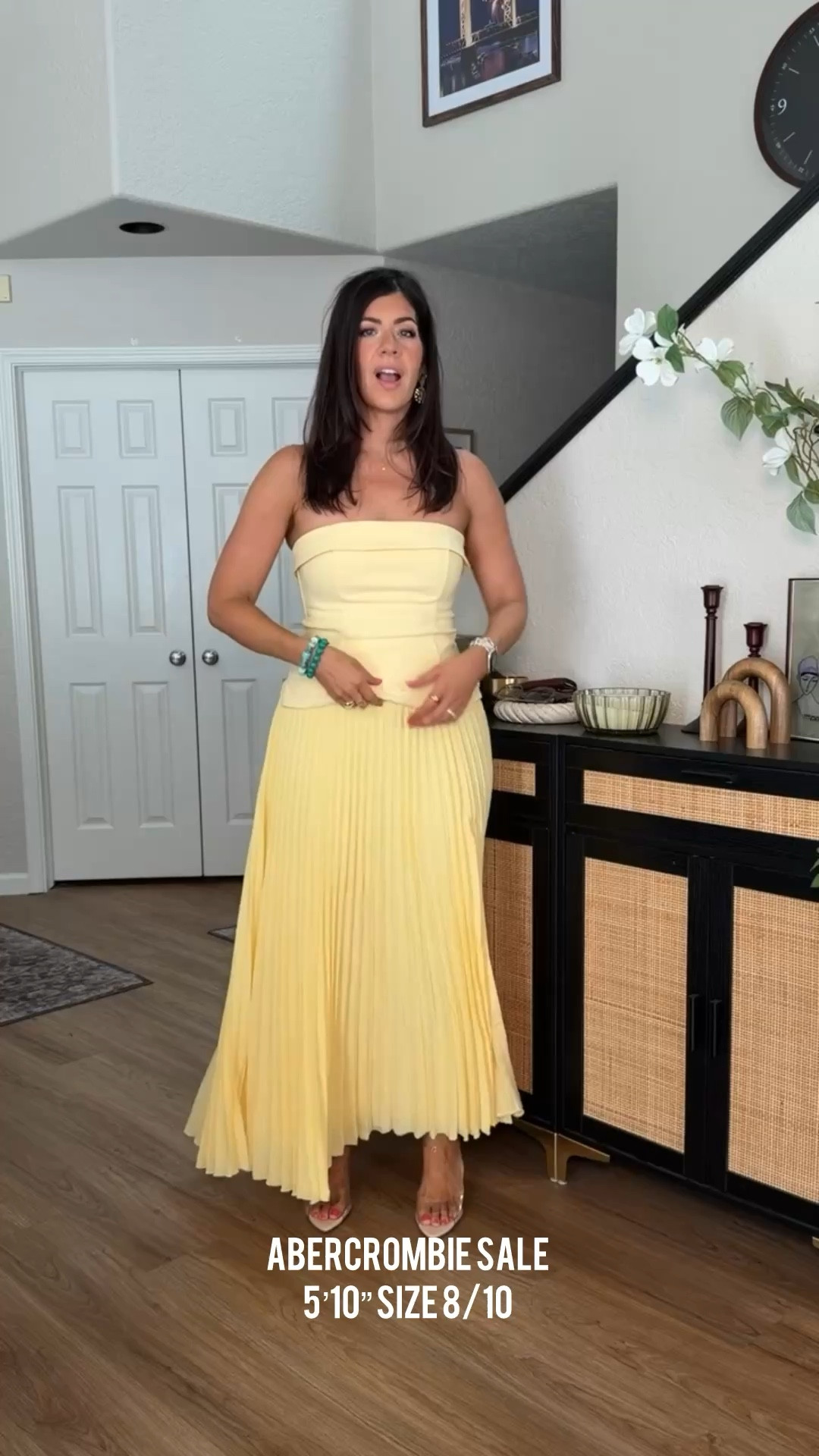 Use code SHORTSAF for a stackable 15% wearing medium top and medium tall skirt abercrombie sale, butter yellow, matching set, strapless top, pleated skirt, wedding guest, date night, special event, midsize summer outfit

#LTKMidsize #LTKSaleAlert #LTKSeasonal