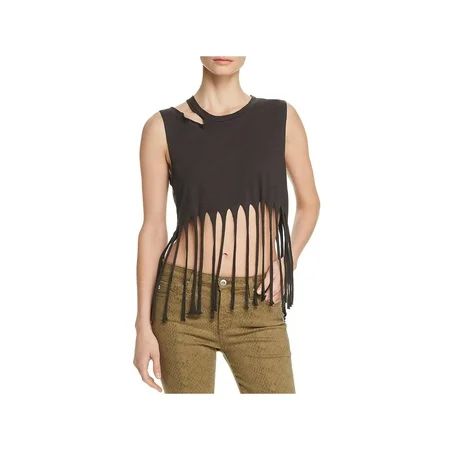 LNA Clothing Womens Cristobal Cotton Fringe Tank Top Black L | Walmart (US)