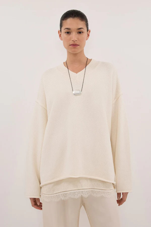 FLINT CREAM V NECK KNIT JUMPER | DISSH