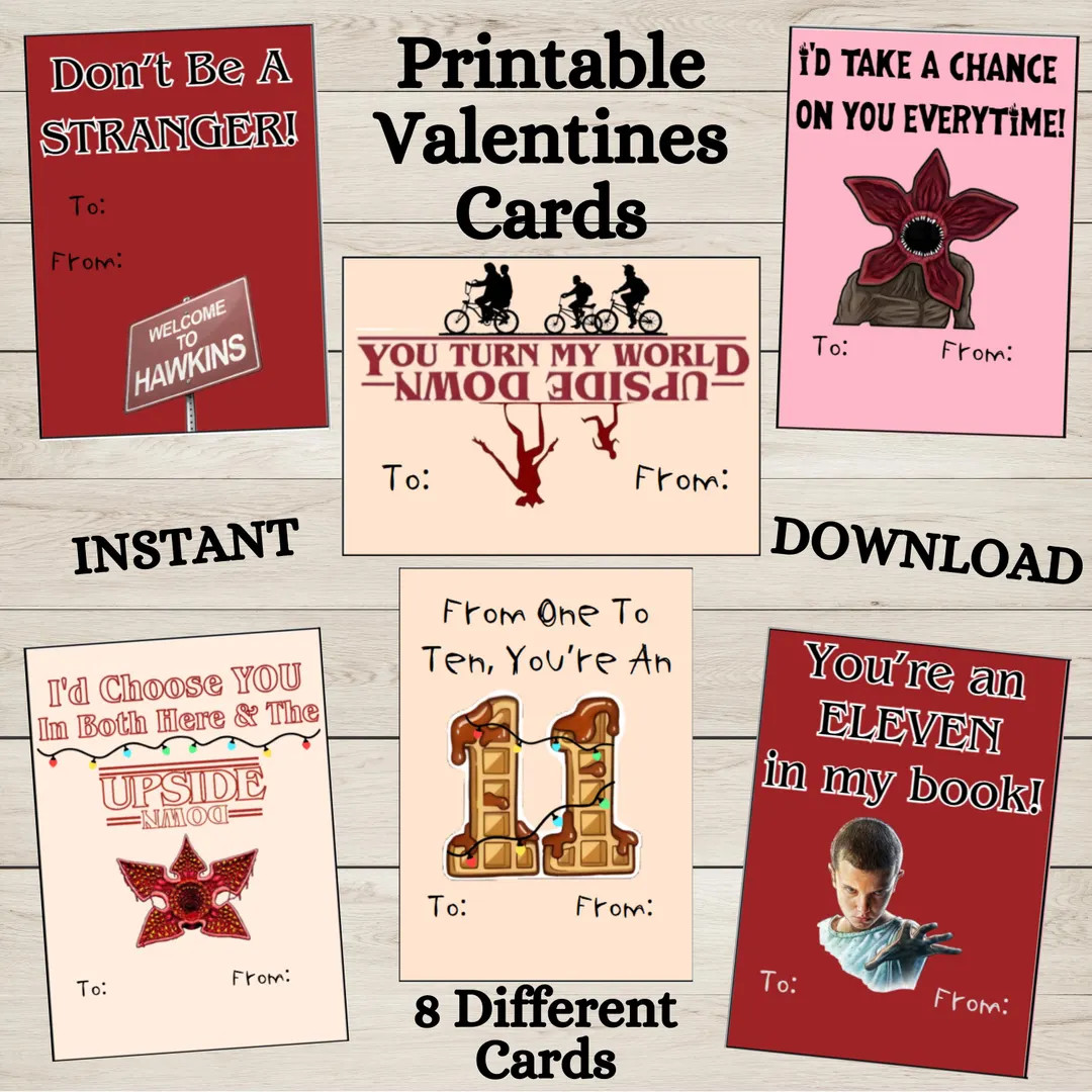 Printable Valentine's Day Cards, Strange Vibes Inspired Kids Valentines, Hawkins Valentines Card,... | Etsy (US)