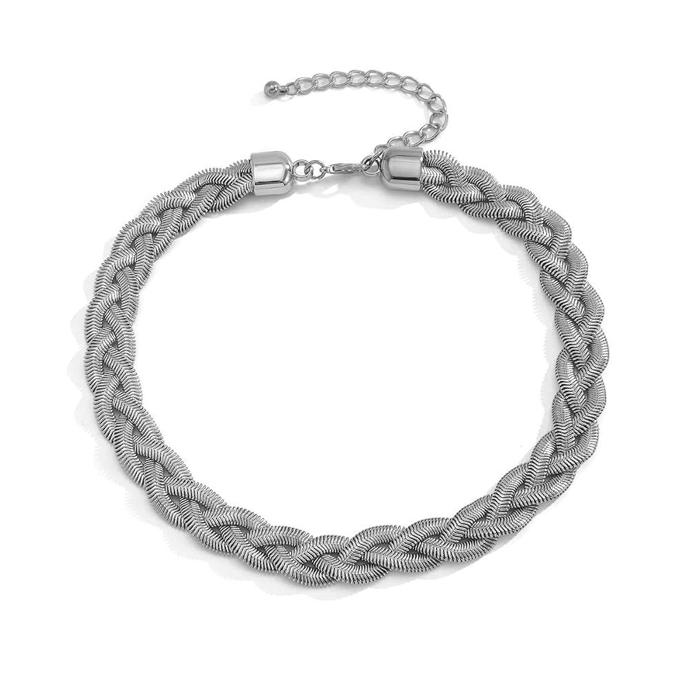 Asphire Punk Twist Snake Bone Choker Necklace Chunky Twisted Flat Herringbone Chain Necklace Boho... | Amazon (US)