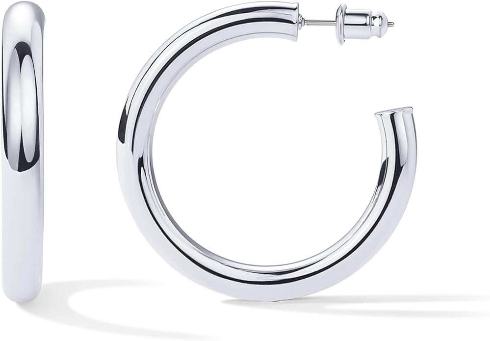 PAVOI 14K Gold Plated Lightweight Chunky Open Hoops | Gold Hoop Earrings for Women | Amazon (US)