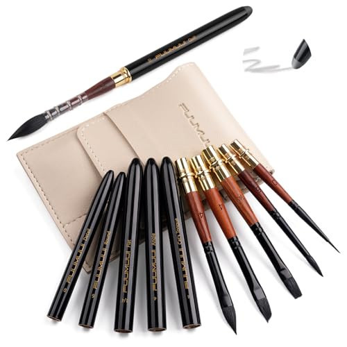 Travel Watercolor Brushes, Fuumuui Professional 6pcs Natural Soft Squirrel Hair Watercolor Travel Brush Set with Graphite Tip Pen Perfect for Watercolor Gouache Ink Painting | Amazon (US)