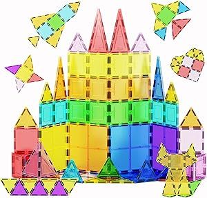 PicassoTiles 60 Piece Set 60pcs Magnet Building Tiles Clear Magnetic 3D Building Blocks Construct... | Amazon (US)