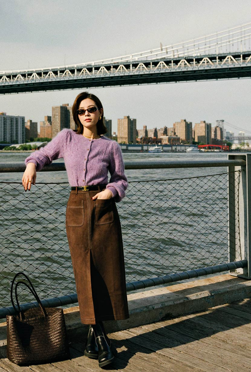 Debbie Suede Pencil Skirt - Chocolate | Petite Studio NYC