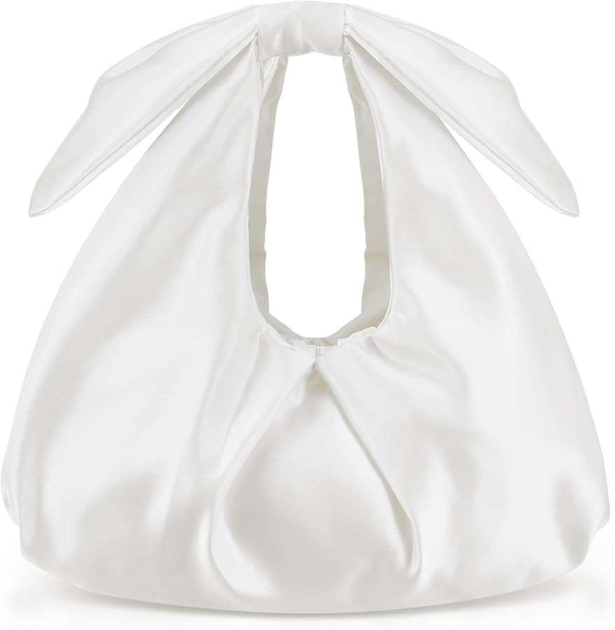 Clutch Purse for Women Bow Evening Bag Ruched Satin Handbag Top Handle Purse for Wedding Bachelor... | Amazon (US)