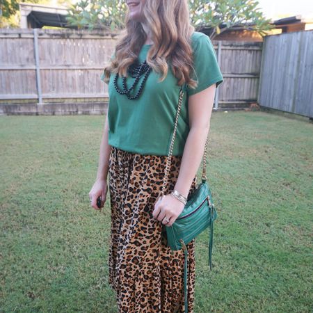 Another maxi skirt outfit. The beaded necklace, green tee and leopard print maxi skirt are all opshop finds 💚

#LTKaustralia