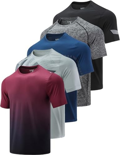 5 Pack Men’s Active Quick Dry Crew Neck T Shirts | Athletic Running Gym Workout Short Sleeve Te... | Amazon (US)