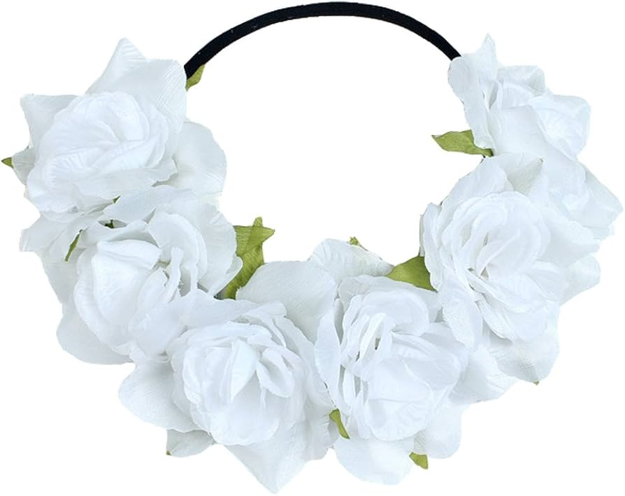 Floral Fall Rose Holiday Christmas Crown Festival Headbands Hippie Flower Headpiece F-53 (White) | Amazon (US)